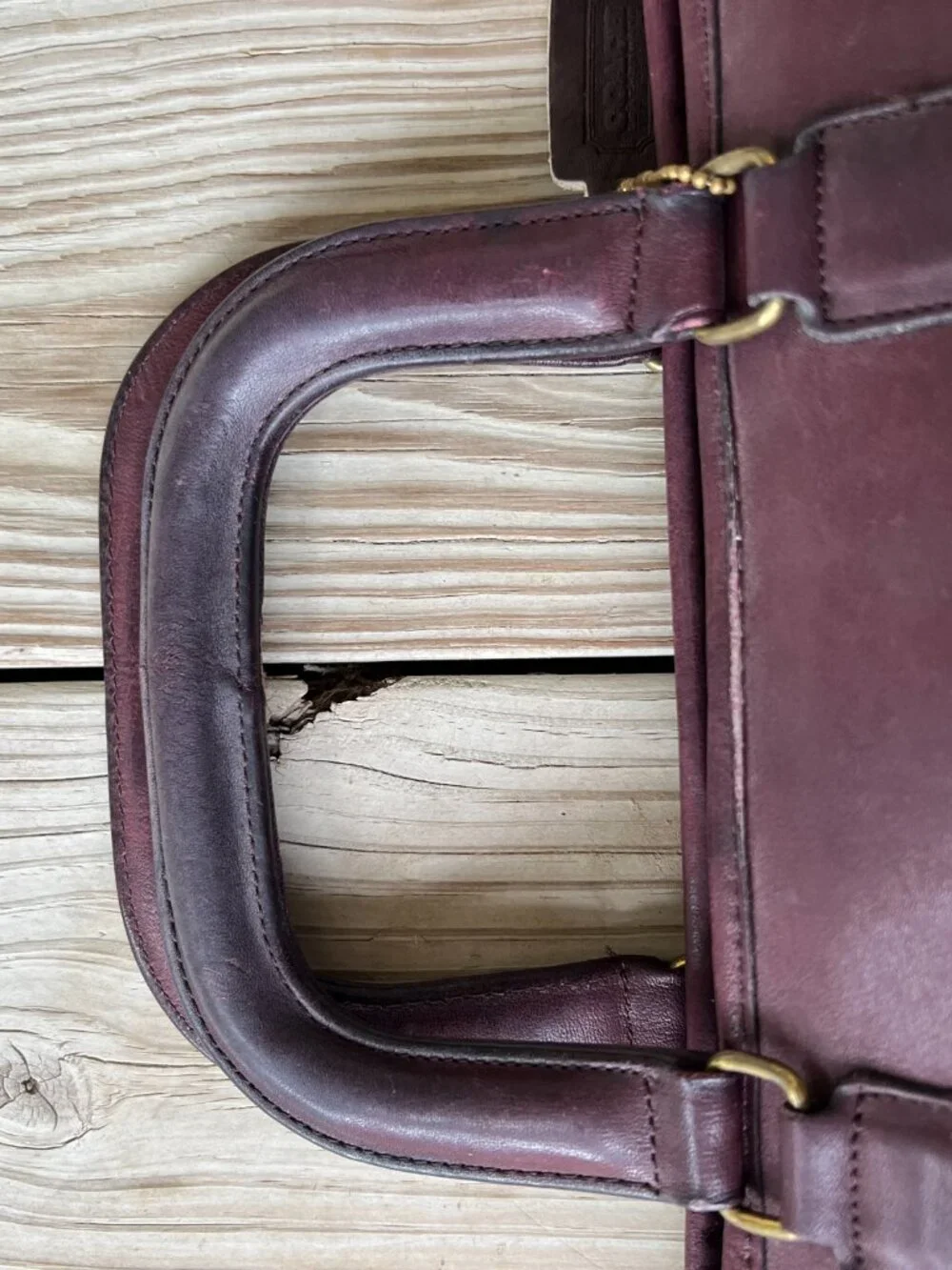 Vintage Coach glue-in label burgundy Handle Portfolio #5050 1970s 1980s rare - Picture 12 of 16
